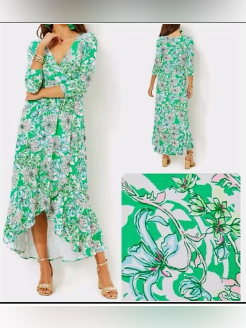 Lilly Pulitzer Moana stretch maxi dress in Spearmint Blossom views, size Medium